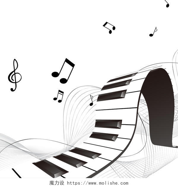 黑色白色简约音乐钢琴琴键乐器音符元素PNG素材
